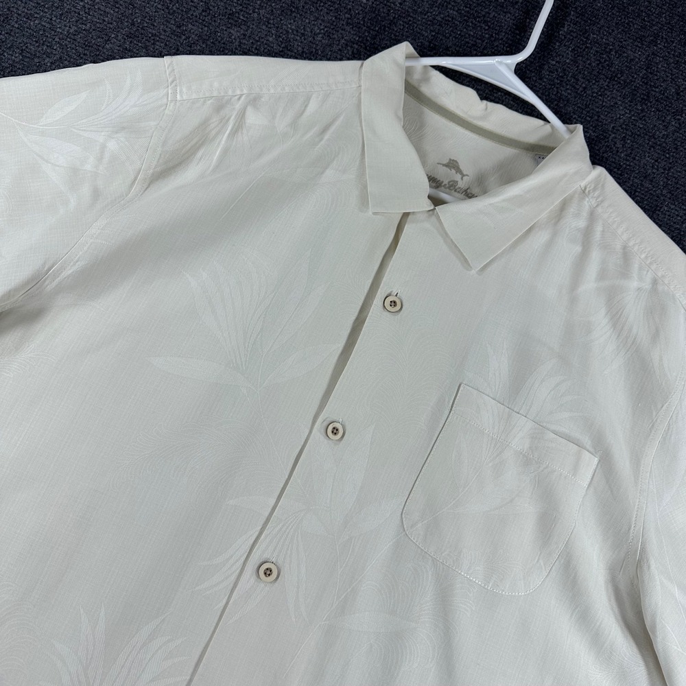 Tommy Bahama Button Down Shirt Mens XXL 2XL Cream Silk Jacquard Tropical Leaf